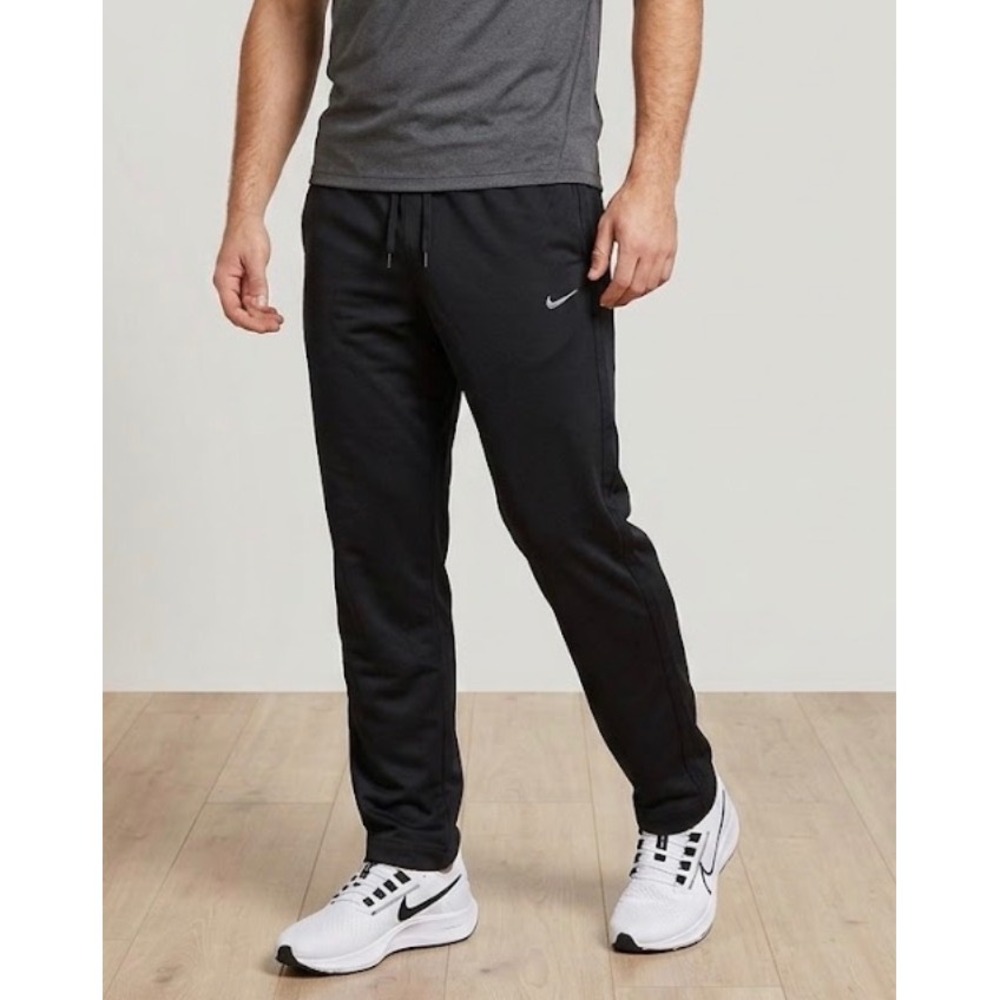 Nike Mens Black Mesh Athletic Training Pants Straight Leg Drawstring Size Medium